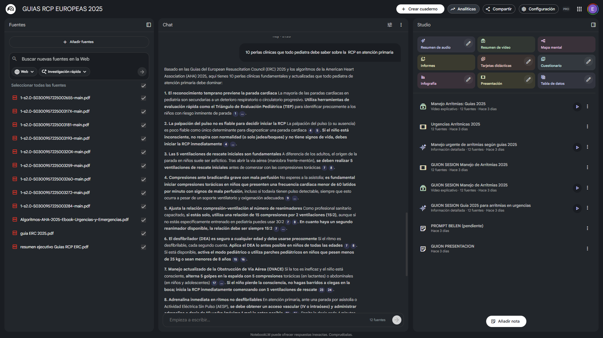 Interfaz de Google NotebookLM